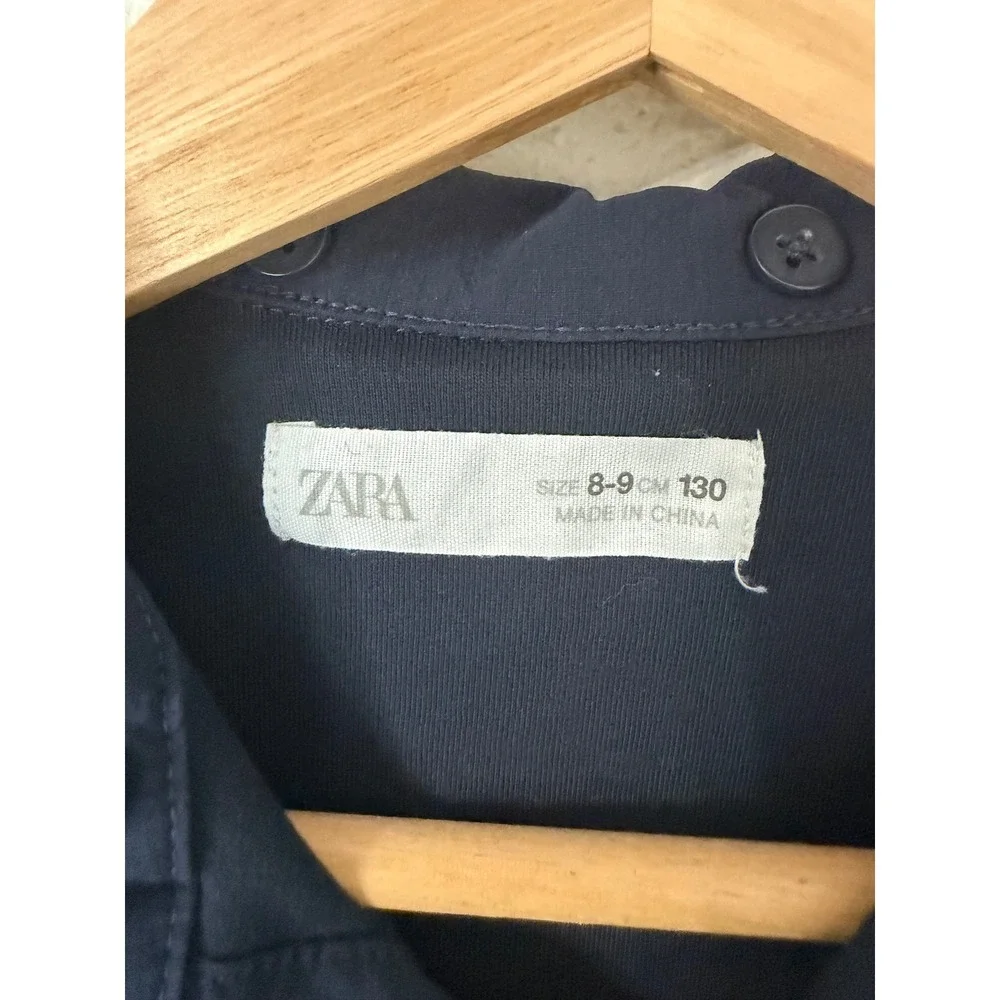 Zara Kids Navy Blue Utility Lined Windbreaker Jacket Size 8-9 Snap Front Cargo